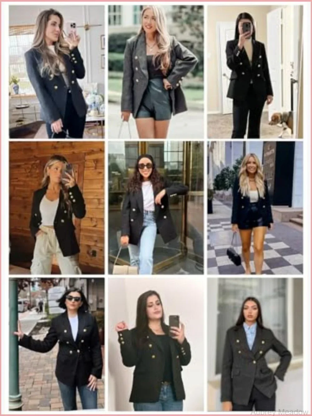 Womens Tweed Blazer Double Breasted Open Front Long Sleeve Work Suit Jacket